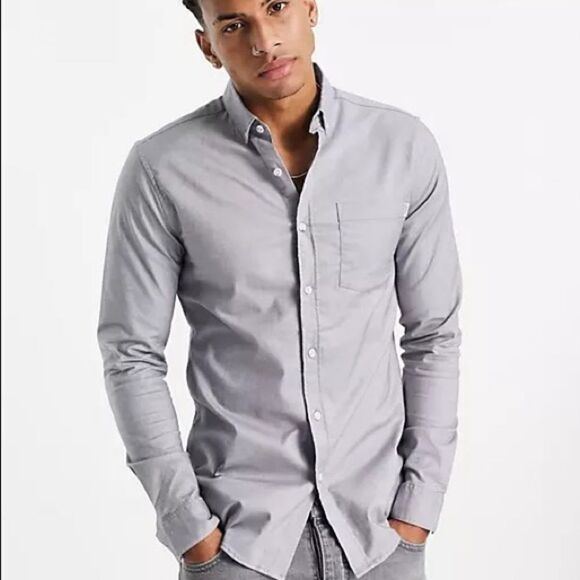 TOPMAN Long Sleeve Stretch Skinny Oxford Shirt - Picture 3 of 11